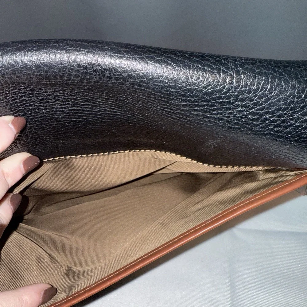 Vintage Coach Sheridan Stewart Crossbody Bag Black Pebbled Leather Brown Purse - Picture 6 of 16